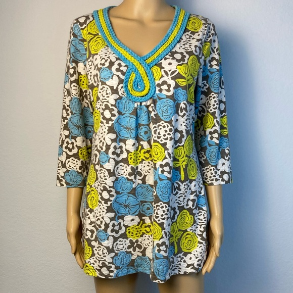 Boden Floral Embroidered V-Neck Boho Tunic Top Size 8 - Picture 1 of 7